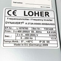 LOHER DYNAVERT 8,6kVA, A 2T2A-05400-005BAVIOO 8,6kVA, 3 x 400 (500)V, 50/60Hz,  Frequenzumrichter