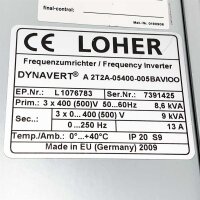 LOHER DYNAVERT / SIEMENS 8,6kVA, A 2T2A-05400-005BAVIOO 8,6kVA, 3 x 400 (500)V, 50/60Hz, Frequenzumrichter