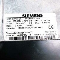 Siemens 6SE3114-0DC40 4.0A, 1500W MICRO MASTER