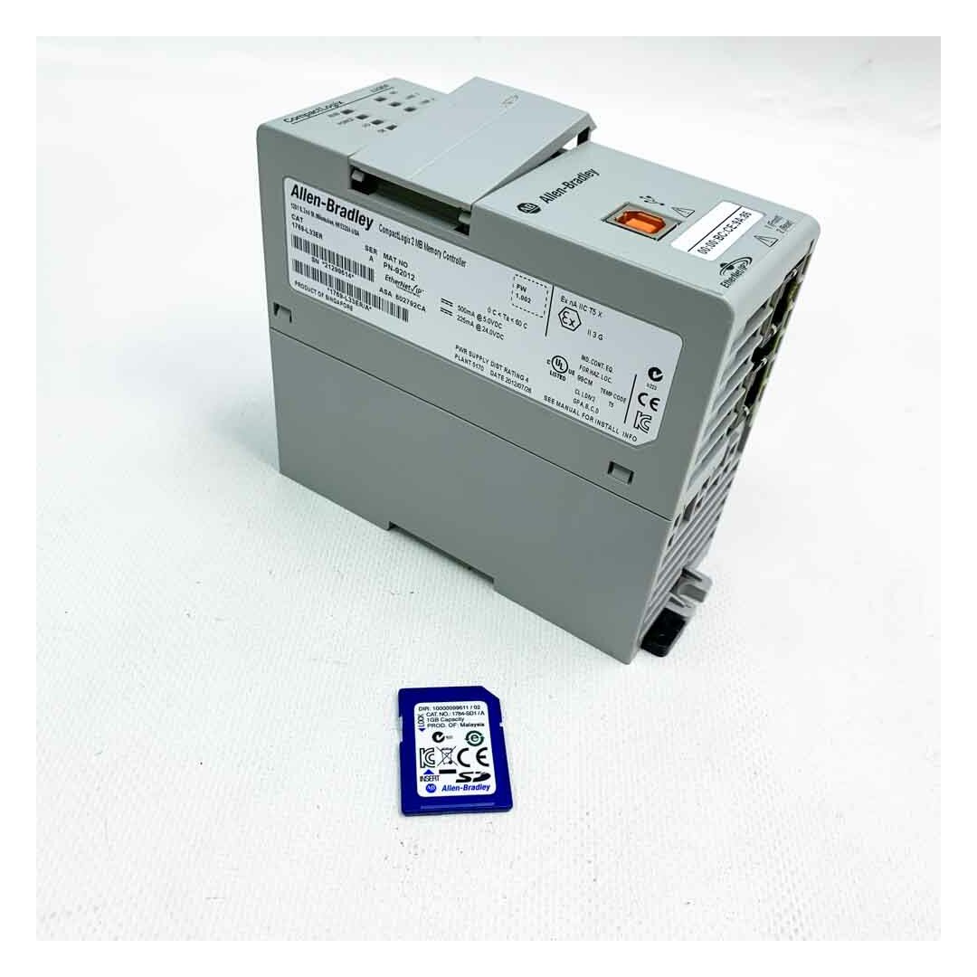 Allen Bradley 1769-L33ER, SER.A, PN-92102 + 1784-SD1 /A (1GB)  CompactLogix 2 MB Memory Memory Controller