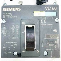 Siemens VL160, 3VL9400 2AB00 + 3VL9400 2AH00 100 A, 480 V ~ 25kA, 600 ~ 12kA Leistungsschalter