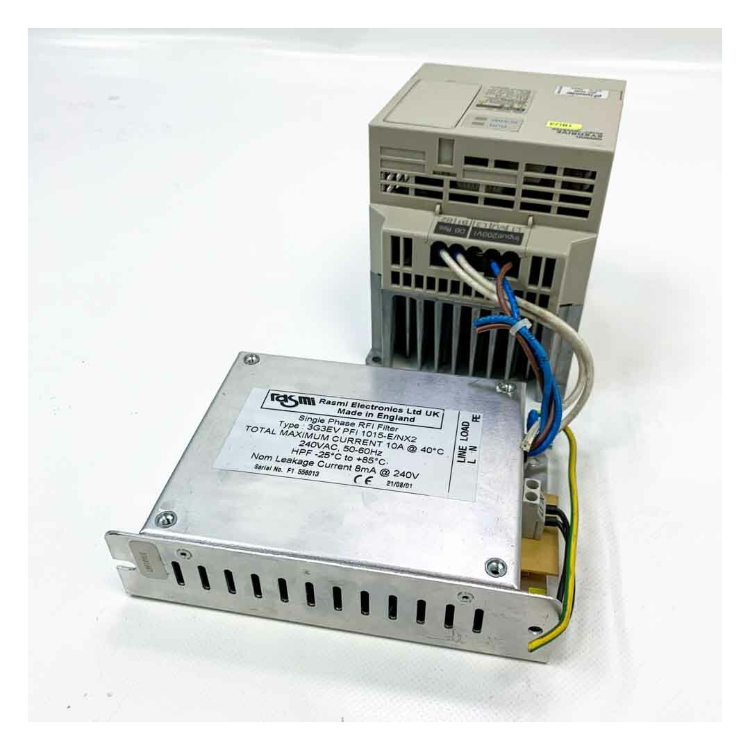OMRON 3G3EV-AB007-CER2 + 3G3EVPFI 015-E/NX2 AC3PH 0-240, 0-400Hz, 5A + 10A  Frequenzumrichter + RFI Filter
