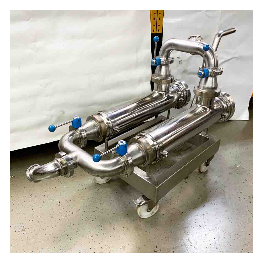 Saftfilter (535-DF80): Doppelspaltrohrsieb DF 80 Double slotted tube filter DF80 with 4 changeover disc valves / sieve insert 0.2 m item no. 535-DF80. Stainless steel dual column tube filter for coarse cleaning and filtration of liquid streams  filtration