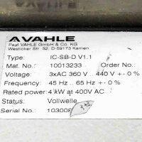 A VAHLE IC-SB-D V1.1, 10013233 3xAC 360V...440V, 45Hz...60Hz, 4kW at 400V AC Servo Drive