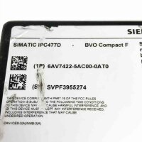 SIEMENS SIMATIC 6AV7422-5AC00-0AT0, IPC477D, FS: 04A DC 24V / 4A Panel