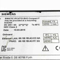 SIEMENS SIMATIC 6AV7422-5AC00-0AT0, IPC477D, FS: 04A DC 24V / 4A Panel