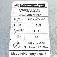 TELEMECANIQUE  VW3A5203 200V, 100Hz, 4-8kHz, 33A Sinus Motor Filter