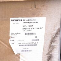 Siemens 3WL1110-2CB32-6AJ2-Z (ETU25B) Leistungsschalter 1000V 50/60Hz / 12kV Ue 500V / 690V